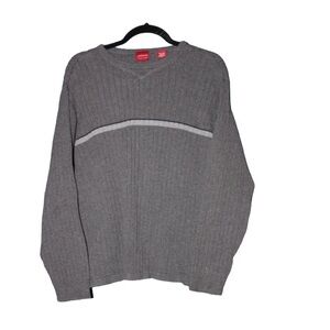 Arrow Brand Men's Medium 100% Cotton Grey Striped Sweater